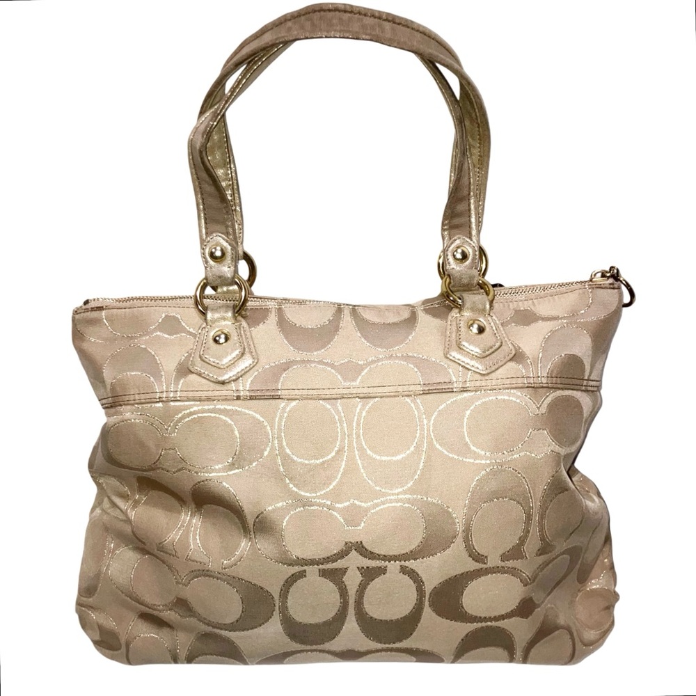 VTG Y2K COACH Poppy Glam Tote Bag in Gold Metallic Beige Clear Hang Tag 17890 - Picture 2 of 16